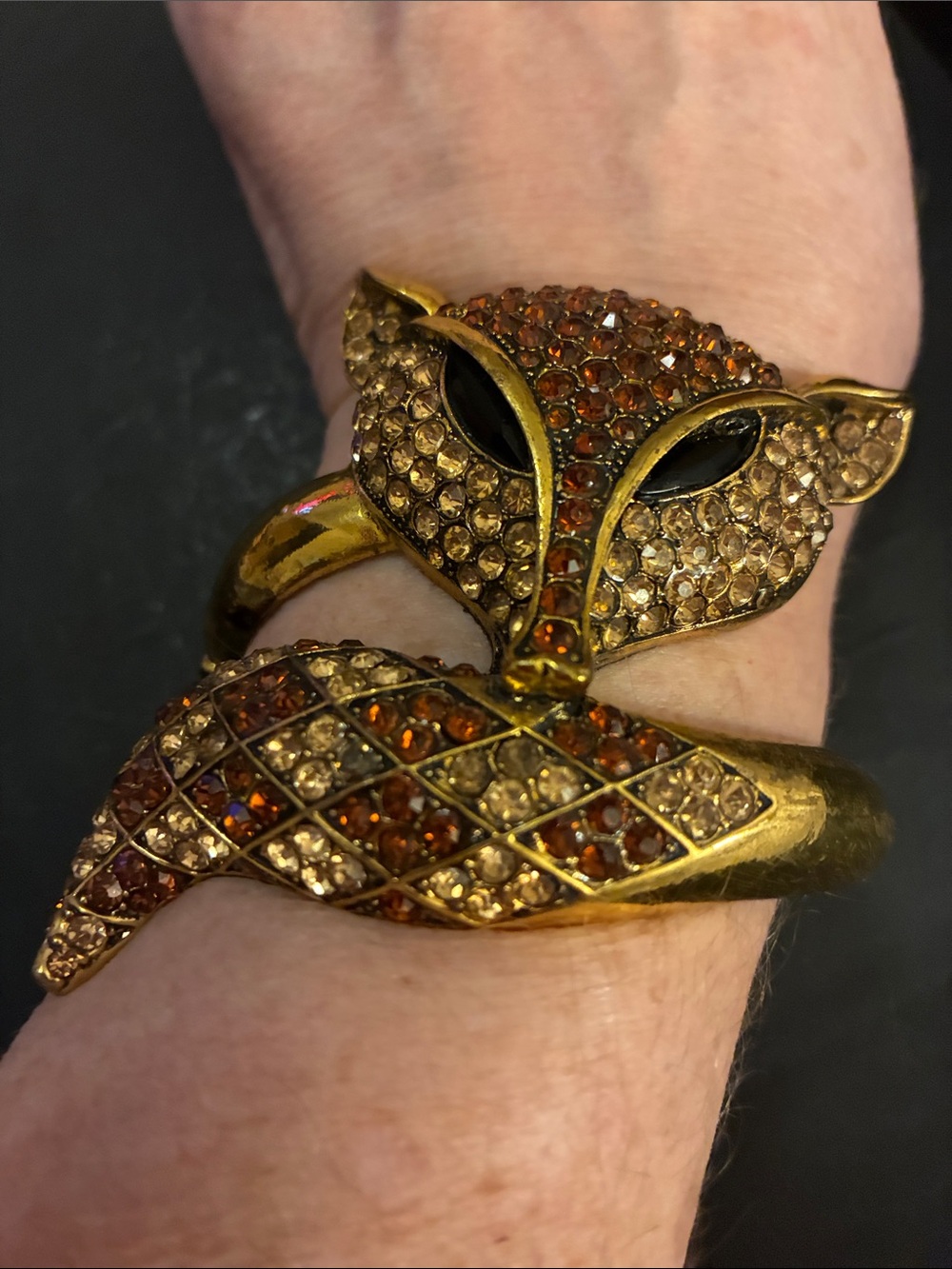 Gold Fox Wrap Bracelet with Amber and Champagne Crystals